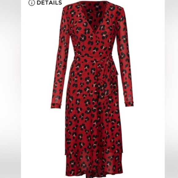 Cabi Siren Wrap Dress Size XXL NEW leopard print midi maxi burgundy red cheetah - Picture 2 of 10